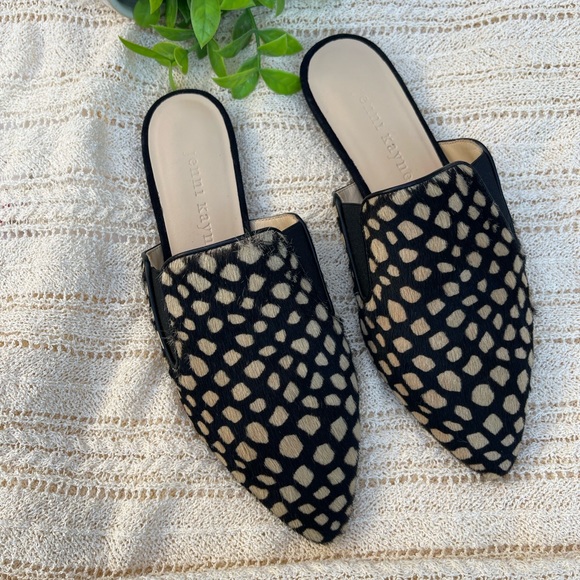 JENNY KAYNE shearling black tan giraffe mule Made in Italy size 35 Brand new - Picture 7 of 15